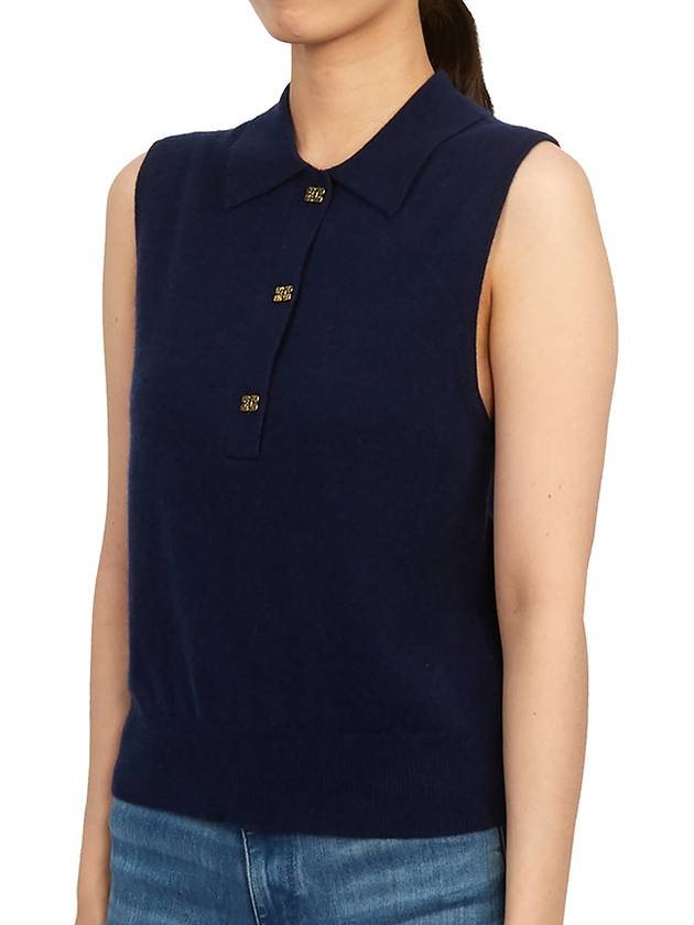 Polo Collar Vest Navy - GANNI - BALAAN 5