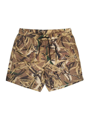 Men's Leaf Leaf Print Shorts Brown - MONCLER - BALAAN 1