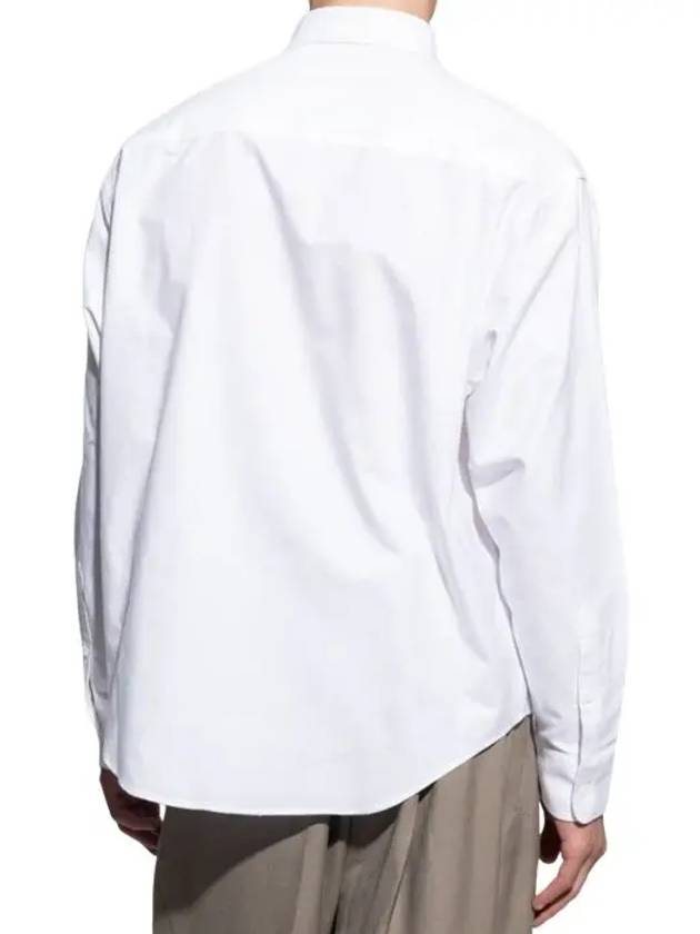 Button Down Boxy Fit Oxford Long Sleeve Shirt Natural White - AMI - BALAAN 5