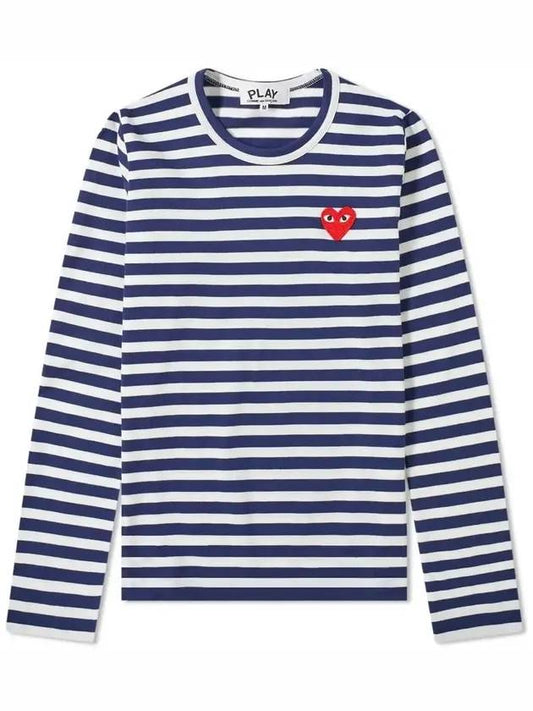 Play Women's Red Heart Wappen Stripe Long Sleeve T-Shirt Navy - COMME DES GARCONS - BALAAN.