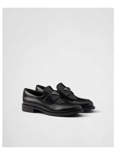 Triangle Logo Brush Leather Loafers Black - PRADA - BALAAN 2