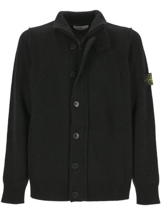 Wappen High Neck Button Up Wool Cardigan Black - STONE ISLAND - BALAAN 2