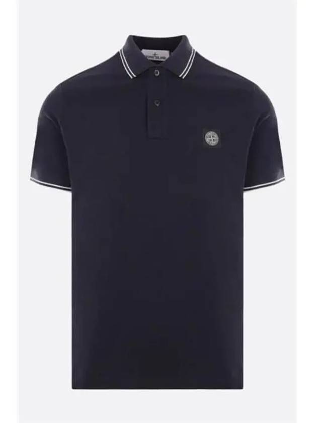 Stretch Cotton Pique Short Sleeve Polo Shirt Navy - STONE ISLAND - BALAAN 2