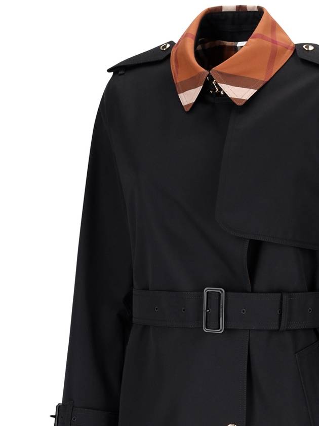 Women's Check Panel Cotton Gabardine Trench Coat Black - BURBERRY - BALAAN 4