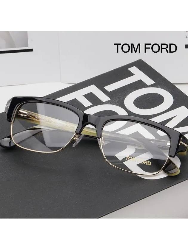 Eyewear Rectangle Half Horn Rim Eyeglasses Black - TOM FORD - BALAAN 3