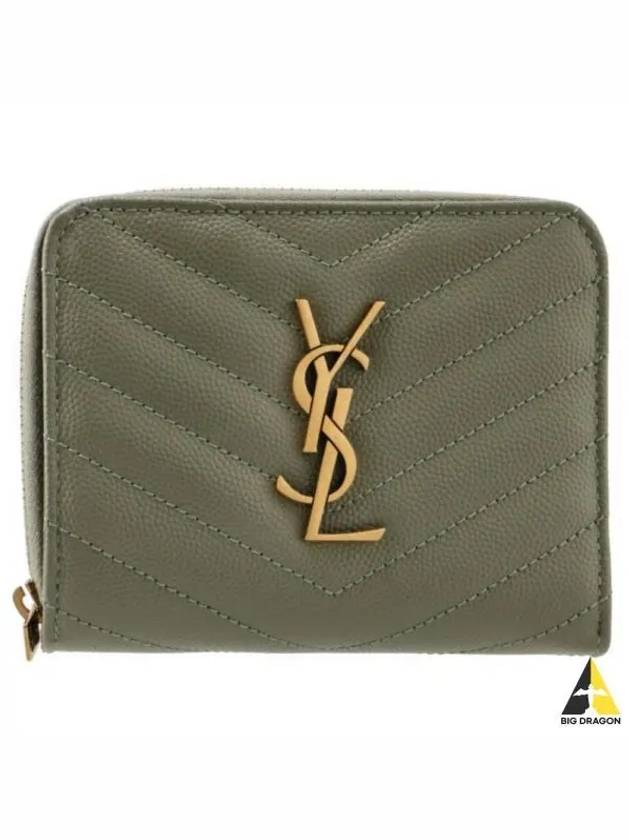 Monogram Compact Zipper Half Wallet Green - SAINT LAURENT - BALAAN 2