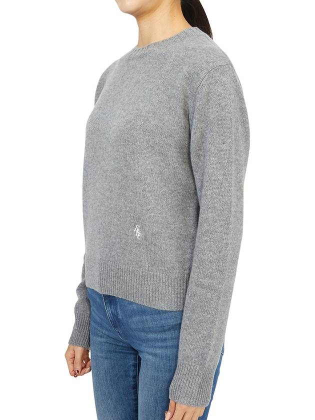 Embroidered Logo Crew Neck Cashmere Knit Top Grey - SPORTY & RICH - BALAAN 3