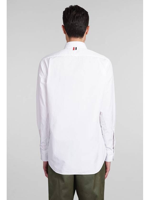 Men's Grosgrain Placket Solid Poplin Long Sleeve Shirt White - THOM BROWNE - BALAAN 4