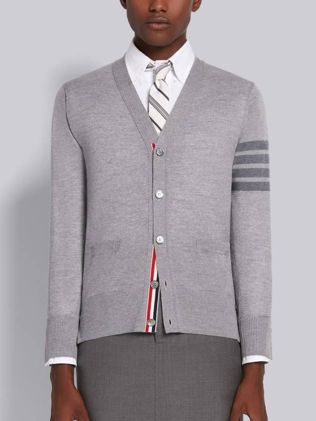 4-Bar Stripe Sustainable Merino Wool Cardigan Grey - THOM BROWNE - BALAAN 2