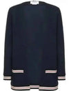 Cricket Stripe Lightweight Textured Cotton V-Neck Cardigan Navy - THOM BROWNE - BALAAN 2