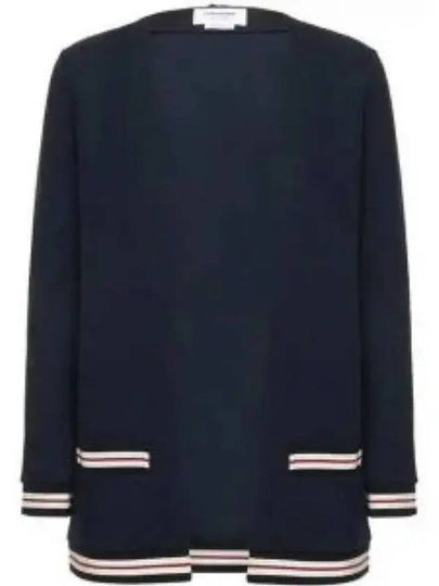 Cricket Stripe Lightweight Textured Cotton V-Neck Cardigan Navy - THOM BROWNE - BALAAN 2