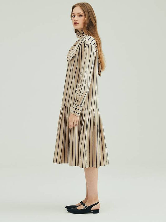 STRIPE TIE PLEATS DRESSBEIGE - OPENING SUNSHINE - BALAAN 2