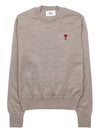 Heart Embroidered Logo Crew Neck Knit Top Beige - AMI - BALAAN 11