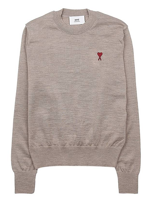 Heart Embroidered Logo Crew Neck Knit Top Beige - AMI - BALAAN 11