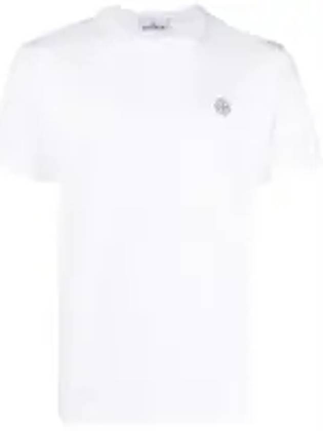 Pisato Effect Logo Patch Short Sleeve T-Shirt White - STONE ISLAND - BALAAN 2