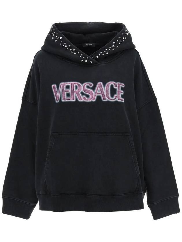 logo print hoodie black - VERSACE - BALAAN 1