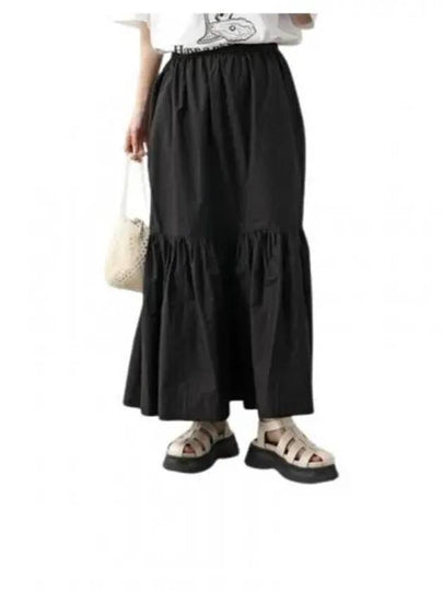 Cotton Poplin Maxi Flounce Long A-Line Skirt Black - GANNI - BALAAN 2