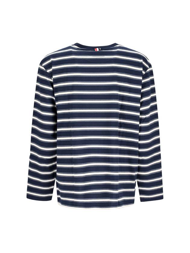 Stripe Jersey Oversized Long Sleeve T-Shirt Navy - THOM BROWNE - BALAAN 3