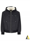 Triangle Logo Re-Nylon Zip Up Hoodie Black - PRADA - BALAAN 2