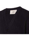 Heart Logo V Neck Cashmere Cardigan Navy - AMI - BALAAN 4