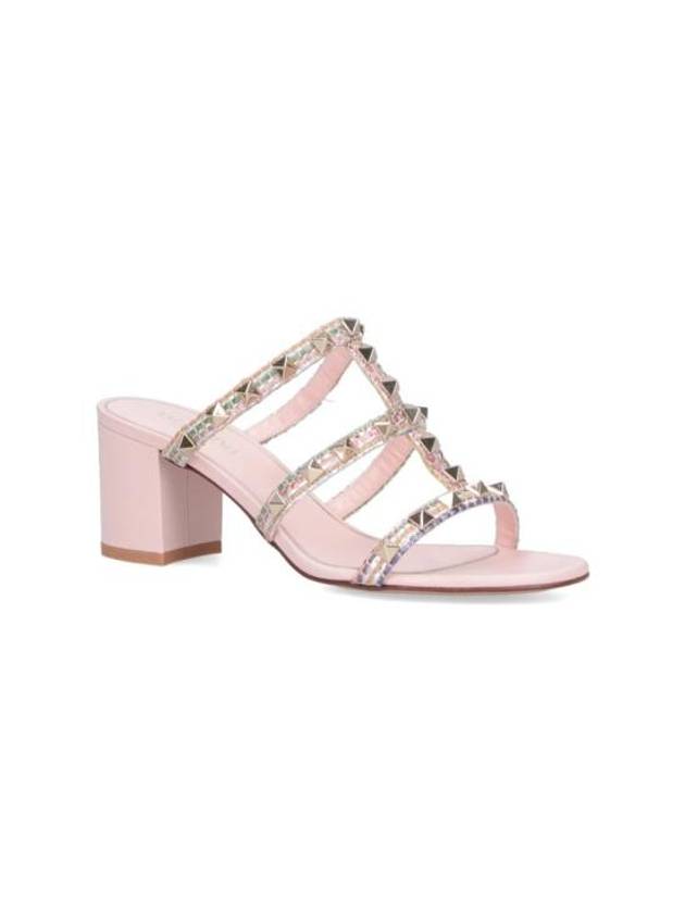 Garavani Rockstud Leather Sandals Heel Pink - VALENTINO - BALAAN 3