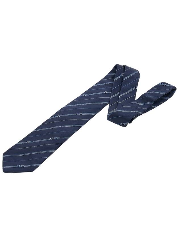 Men's Gancini Stripe Silk Tie Marine Blue - SALVATORE FERRAGAMO - BALAAN 4