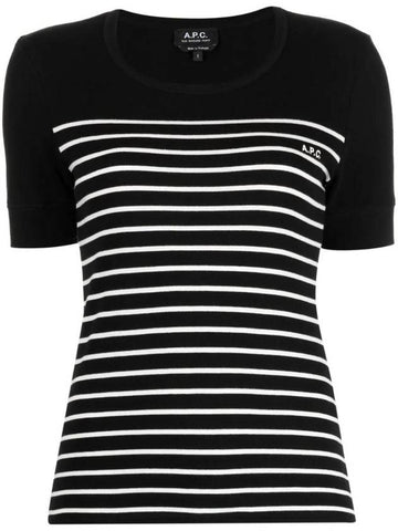 Logo Print Stripe Short Sleeve T-Shirt Black - A.P.C. - BALAAN 1