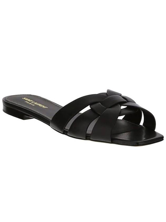 Tribute Smooth Leather Flat Mules Black - SAINT LAURENT - BALAAN 2