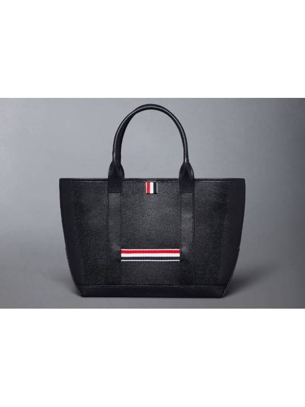 Three Stripe Tab Stripe Leather Tote Bag Black - THOM BROWNE - BALAAN 2