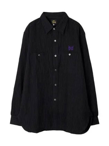 Work Shirt C L W Pin Stripe Twill Black NS230 Long Sleeve - NEEDLES - BALAAN 1