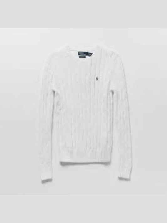 Reserve W Cable Knit Cotton Crew Neck Sweater White - POLO RALPH LAUREN - BALAAN 1