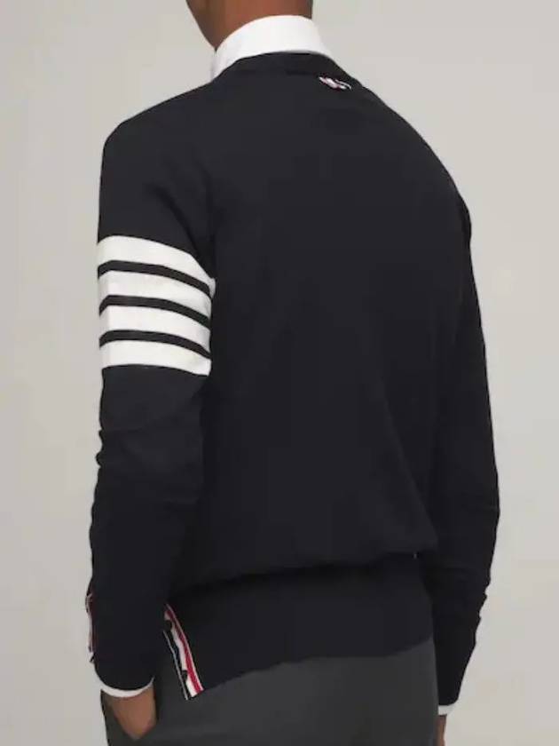 Men's Classic V-neck Merino Wool Cardigan Navy - THOM BROWNE - BALAAN 5