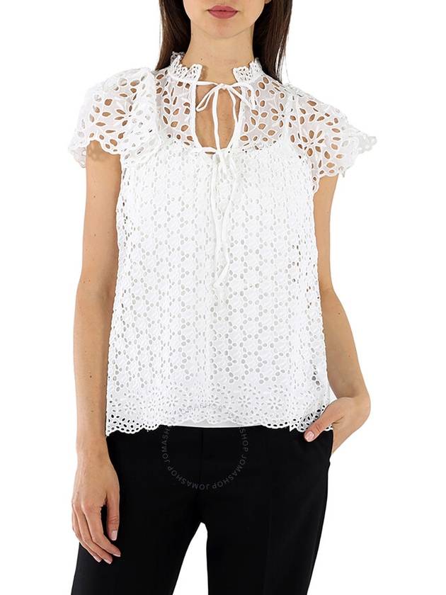 Polo Ralph Lauren White Broderie Anglaise Blouse, Size Medium - POLO RALPH LAUREN - BALAAN 1