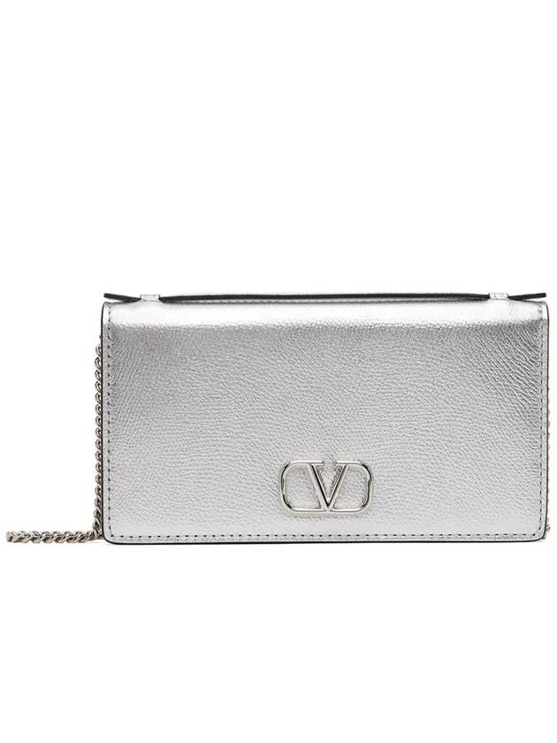 V Logo Signature Chain Long Wallet Silver - VALENTINO - BALAAN 3