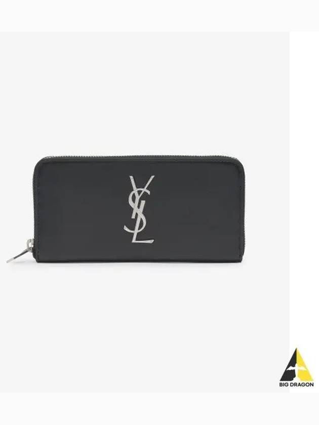 Monogram Silver Logo Zip Around Long Wallet Black - SAINT LAURENT - BALAAN 2