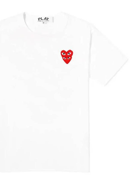 Play Men's Small Double Red Heart Wappen Short Sleeve T-Shirt P1 T288 2 White - COMME DES GARCONS - BALAAN 2