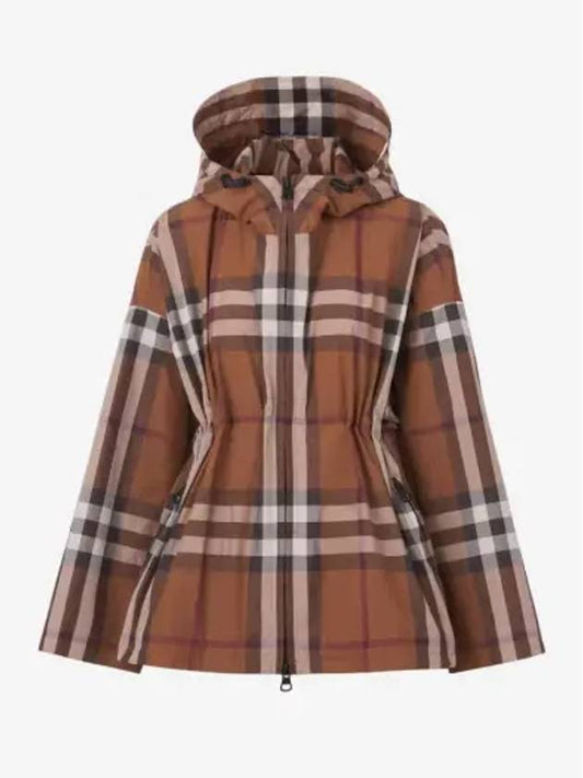 Check Hooded Jacket Dark Birch Brown - BURBERRY - BALAAN 2