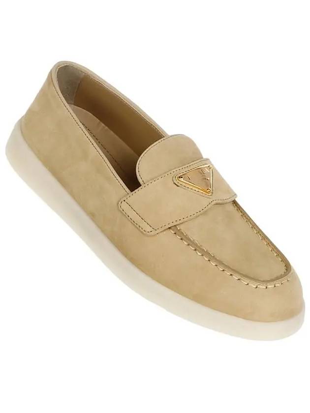 Triangle Logo Suede Leather Loafers Beige - PRADA - BALAAN 2