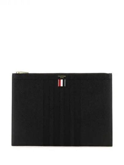 diagonal striped leather clutch bag black - THOM BROWNE - BALAAN 2