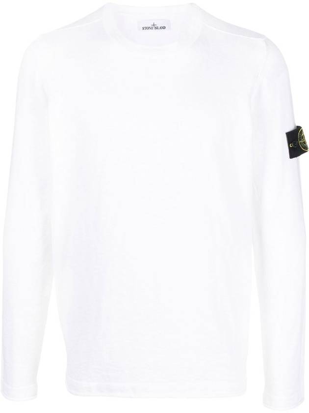 Logo Patch Crew Neck Cotton Nylon Knit Top White - STONE ISLAND - BALAAN 2