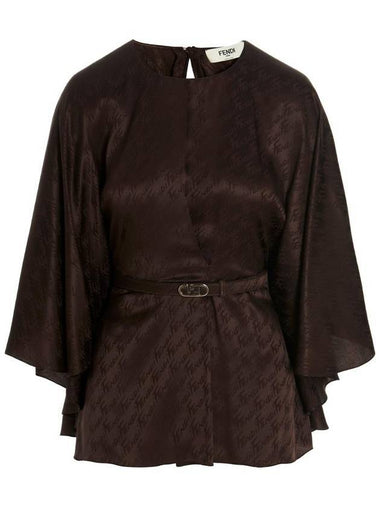 All-Over Logo Belt Flare Blouse Brown - FENDI - BALAAN 1