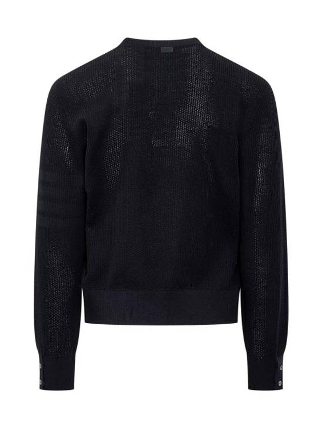 Wool Crepe 4-Bar Relaxed Fit Knit Top Navy - THOM BROWNE - BALAAN 3