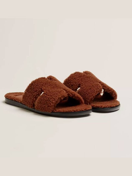 Izmir shearling fleece sandals brown - HERMES - BALAAN 1