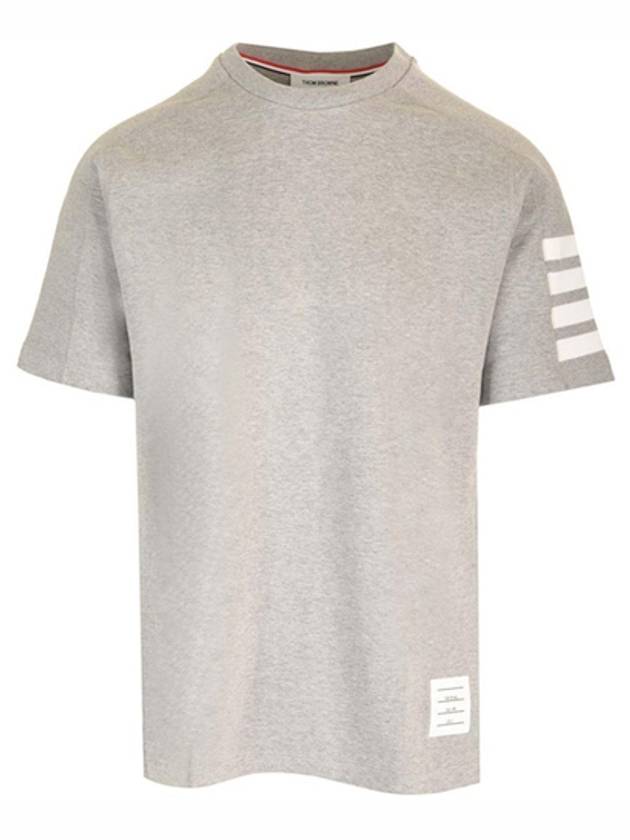 4-Bar Striped Cotton Short Sleeve T-Shirt Light Grey - THOM BROWNE - BALAAN 2