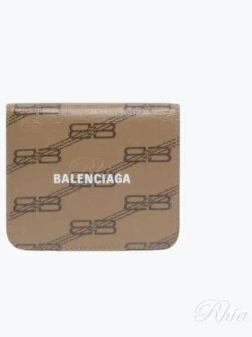 Flap Coin Card Holder Wallet 594216 Logo Beige - BALENCIAGA - BALAAN 1