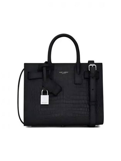 Sac De Jour Nano in Embossed Crocodile Shiny Leather Tote Bag Black - SAINT LAURENT - BALAAN 2