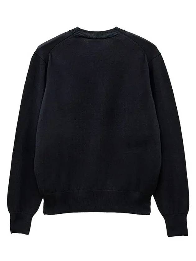 Heart Embroidered Logo Crew Neck Knit Top Black - AMI - BALAAN 6