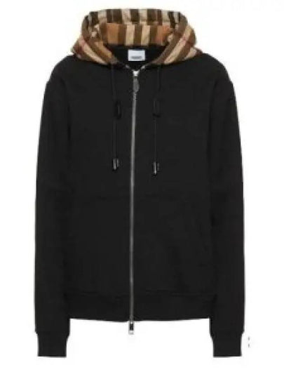 Check Hood Cotton Zip Up Hoodie Black - BURBERRY - BALAAN 2