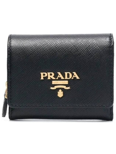 Saffiano Metal Logo Tri-Fold Half Wallet Black - PRADA - BALAAN 2