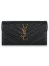 Matelasse Monogram Quilting Leather Flap Long Wallet Black - SAINT LAURENT - BALAAN 3